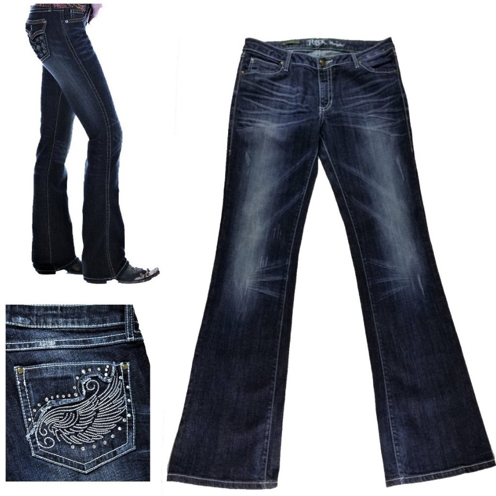 Wrangler Rock 47 Jeans Bootcut Bling Distress Dark